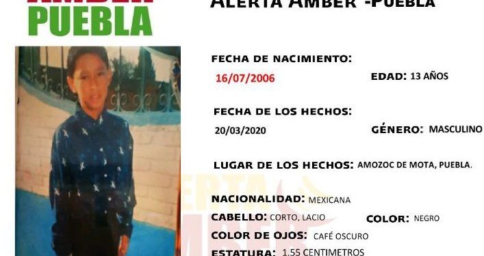 Puebla activa Alerta Amber para localizar a menor de 13 años de edad