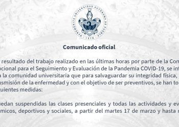 BUAP anuncia suspensión de clases presenciales, eventos deportivos y sociales