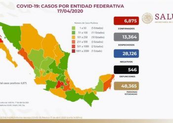 Suman 546 muertes por COVID-19 en México y 6 mil 875 casos positivos