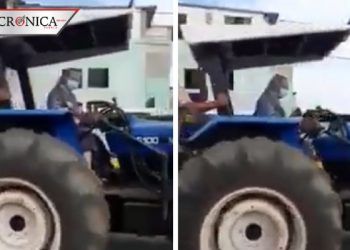 Monja se hace viral por desinfectar calles de Perú con un tractor (VIDEO)