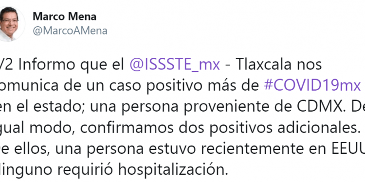 Gobernador de Tlaxcala confirma 3 nuevos casos de coronavirus; suman 8