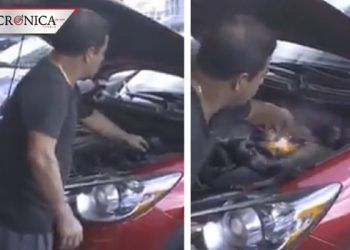 ¿Los cables son para débiles? Hombre pasa corriente a un auto con sus manos