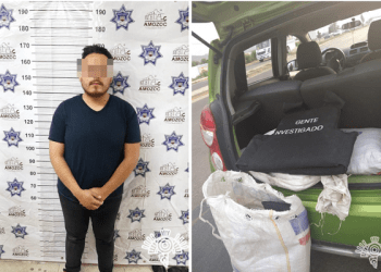 Policía Estatal asegura a hombre con chalecos antibalas falsos en Amozoc 