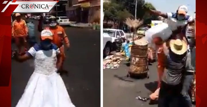 Empleados de limpia en CDMX se hacen virales por simular fiesta de XV años