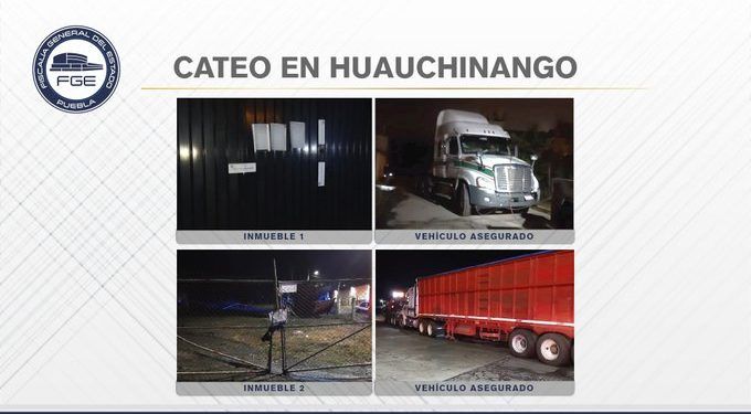 FGE catea dos inmuebles en Huauchinango y recupera un tractocamión robado 