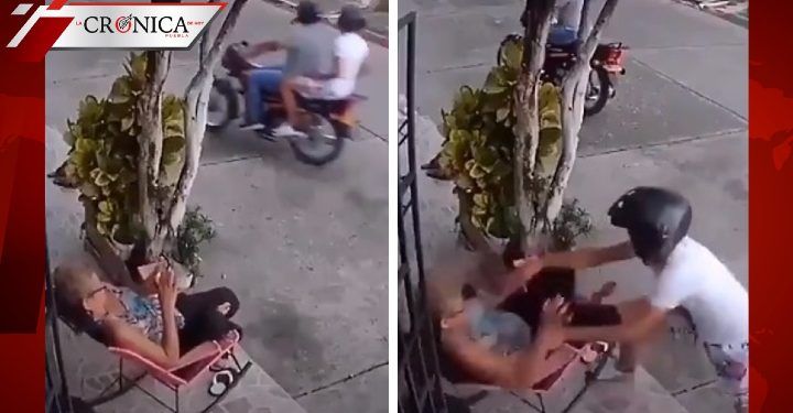 Abuelita frustra asalto y persigue a ladrones que llegaron en moto (VIDEO)
