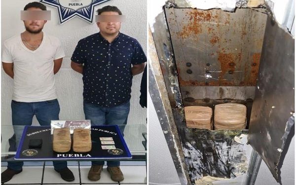 SSP Puebla detiene a pareja que transportaba paquetes de droga en un tráiler