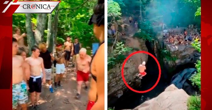 Vida al extremo: captan a abuelito de 73 años saltando de acantilado (VIDEO)