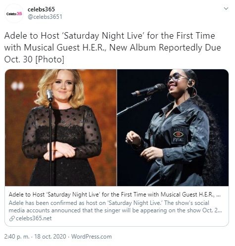 Adele enloquece a redes con anuncio sobre SNL, H.E.R. y ¿nuevo disco?