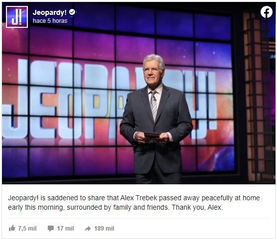 Muere Alex Trebek Facebook