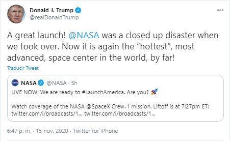 SpaceX hace historia; Donald Trump en Twitter