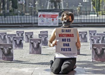 Colectivos se manifiestan a favor de la prohibición de la tauromaquia en Puebla 