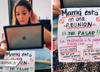 Madre crea cartel para evitar que la molesten cuando realiza home office (VIDEO)