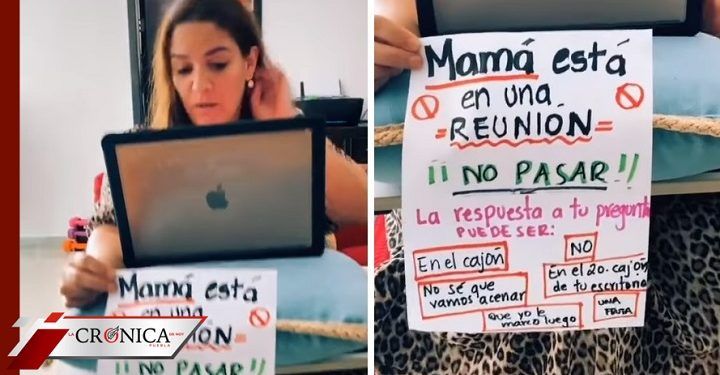 Madre crea cartel para evitar que la molesten cuando realiza home office (VIDEO)