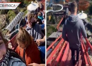 Jóvenes bajan montaña rusa a pie por falla con carrito en las alturas (VIDEOS)