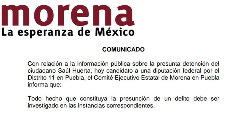 MORENA pide investigación apegada a la ley en caso de Saúl Huerta
