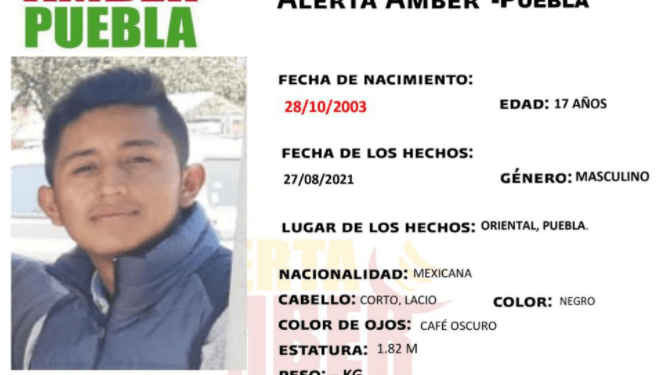 Activan Alerta Amber para localizar a joven extraviado en Oriental