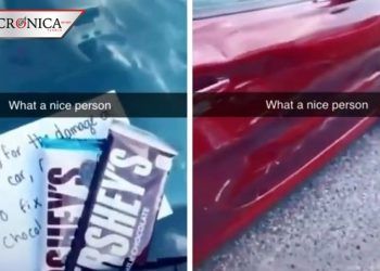 Chocan con auto de joven y le dejan chocolates como compensación (VIDEO)
