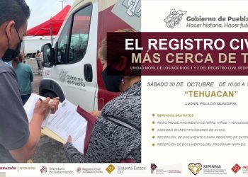 Unidad Móvil del registro civil brindará servicios gratuitos este sábado en Tehuacán