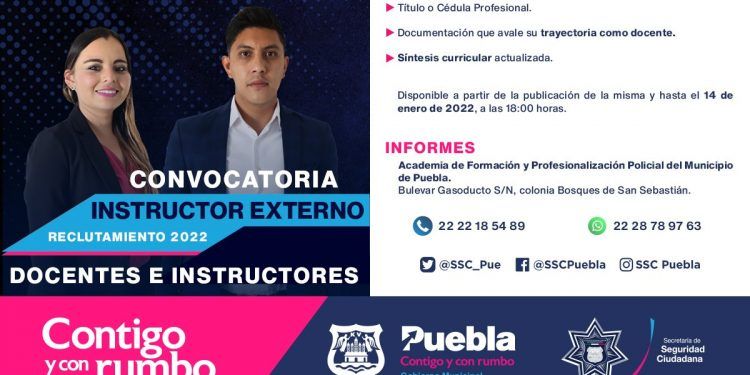 Emite SSC de Puebla convocatoria para instructores e instructoras externos    