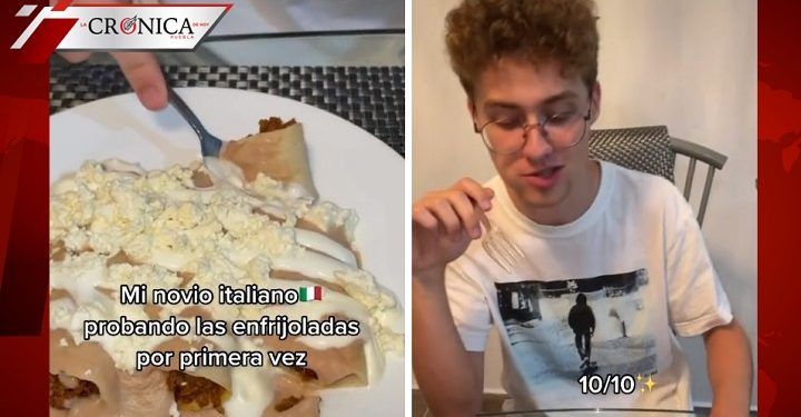 Chica muestra reacción de novio italiano al probar enfrijoladas por primera vez
