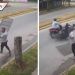 Sujetos huyen en motocicleta robada y vecino los detiene al lanzar reja (VIDEO)