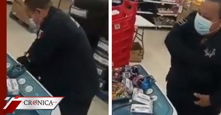 Exhiben a policía de Tabasco por robar productos en tienda departamental (VIDEO)