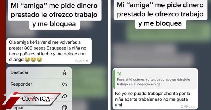 Joven pide dinero prestado a su amiga; se enojó porque le ofreció trabajo (VIDEO)