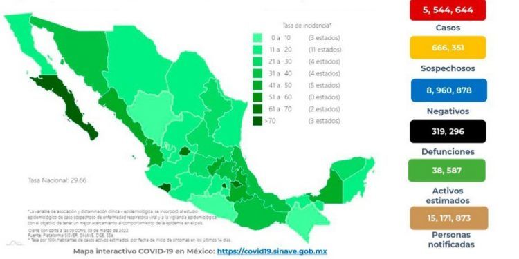 México registra 10 mil 558 nuevos casos positivos de COVID-19 