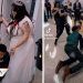 Novia se hace viral por llevar a pareja con correa a recepción de su boda (VIDEO)