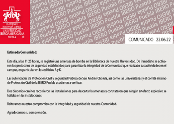 Reportan falsa amenaza de bomba en la biblioteca de la Ibero Puebla