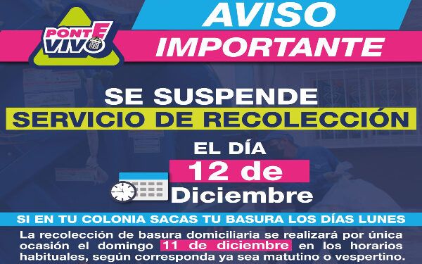El 12 de diciembre se suspende recolección de basura en la capital poblana