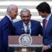 Joe Biden, Andrés Manuel López Obrador y Justin Trudeau tras la conferencia de prensa tras la celebración de la décima Cumbre de Líderes de América del Norte.