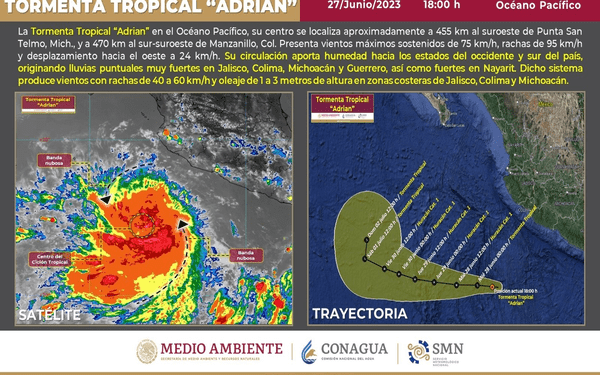 Se forma la tormenta Adrian en el Pacífico Mexicano