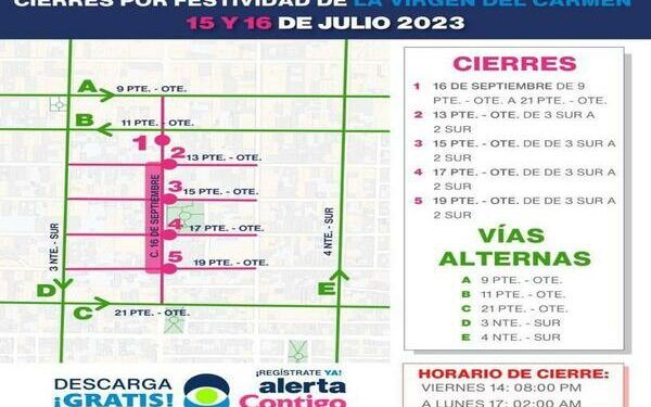 Anuncia Ayuntamiento de Puebla cierres viales por celebración de Nuestra Señora del Carmen