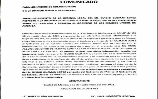 Abogados acusan que extradición de Ovidio Guzmán fue ilegal
