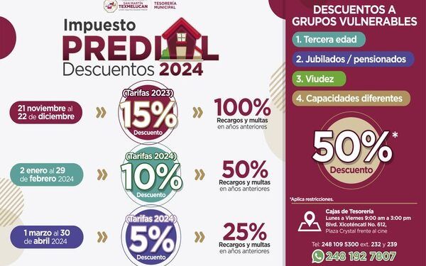Gobierno de Texmelucan anuncia descuentos en pago anticipado de predial