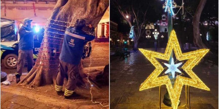 Comienza la colocación de adornos navideños en Puebla capital