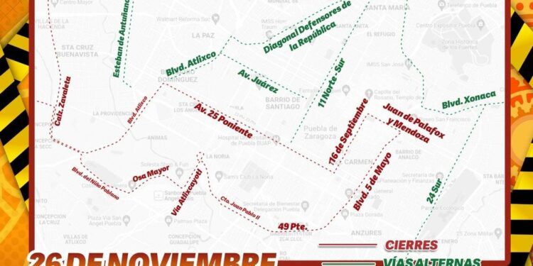 Conoce cierres y vías alternas por el Maratón de Puebla