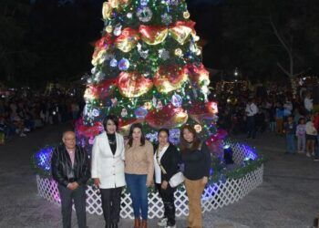 Asisten más de mil personas al encendido del árbol navideño en Texmelucan