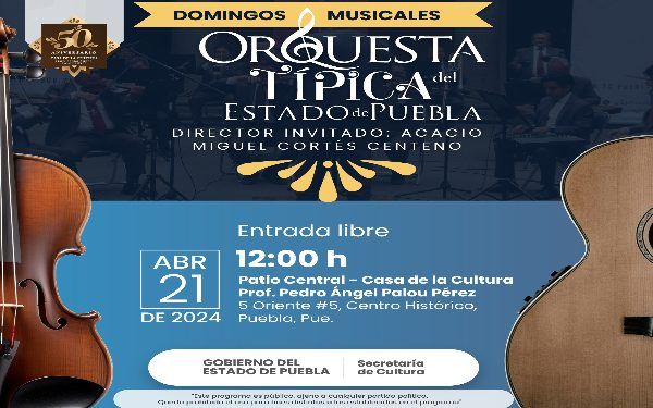 Orquesta Típica del Estado de Puebla presenta conciertos dominicales