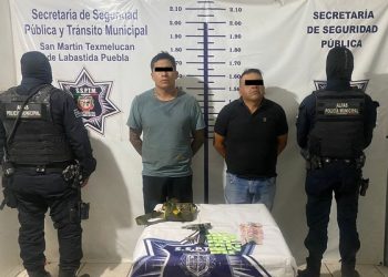 SSP Texmelucan detiene a dos sujetos por posesión de droga y arma de fuego