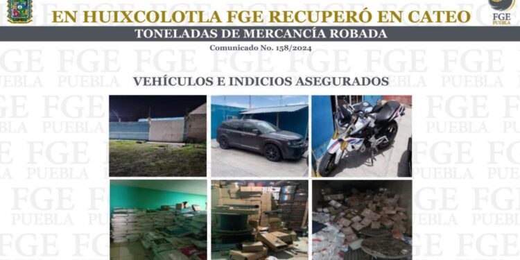 Catean vivienda en Huixcolotla y hallan toneladas de mercancía robada
